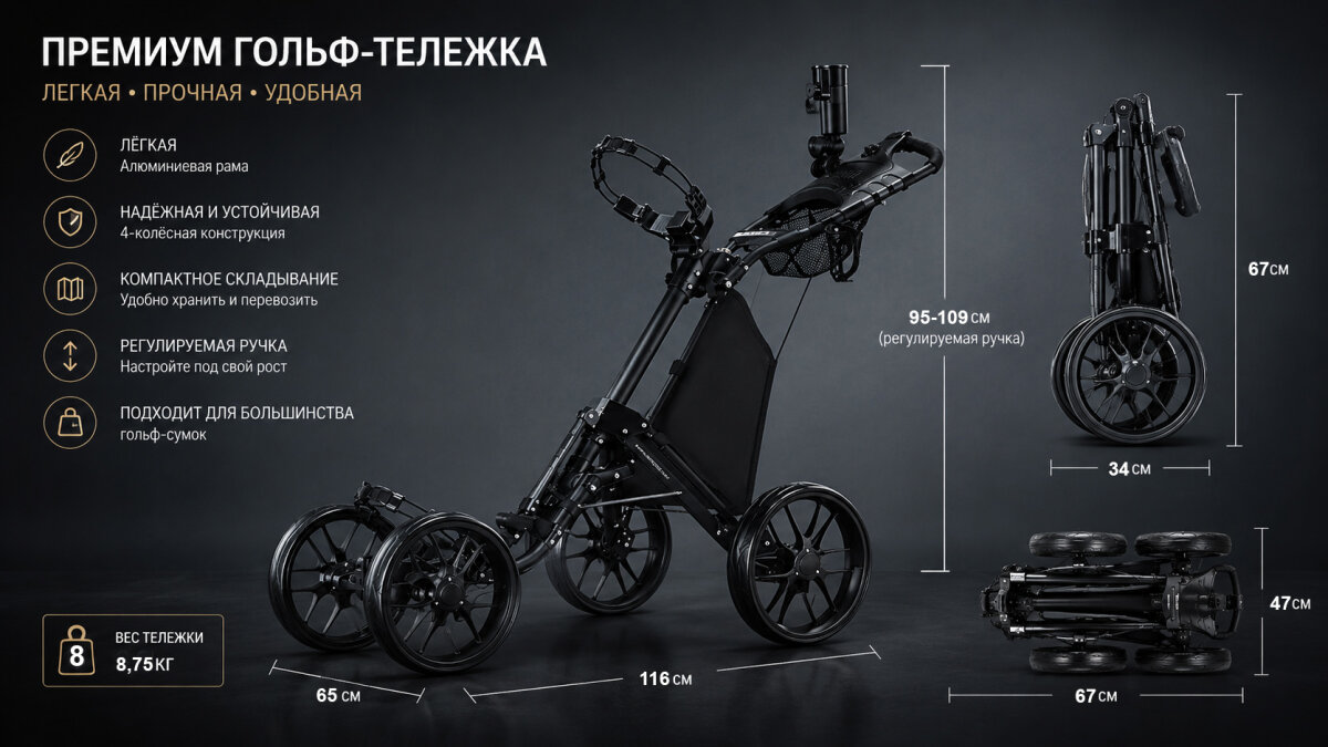 Складная четырёхколёсная гольф-тележка